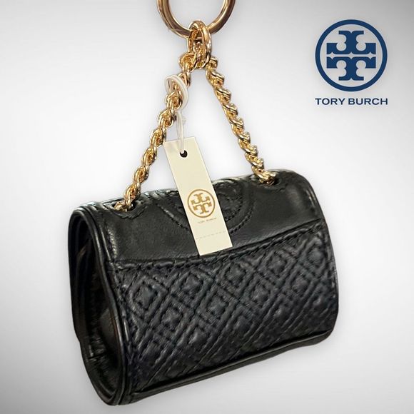 NWT Tory Burch Lil Fleming Key Fob / Bag Charm in Black Napa Leather $115 - Picture 12 of 16